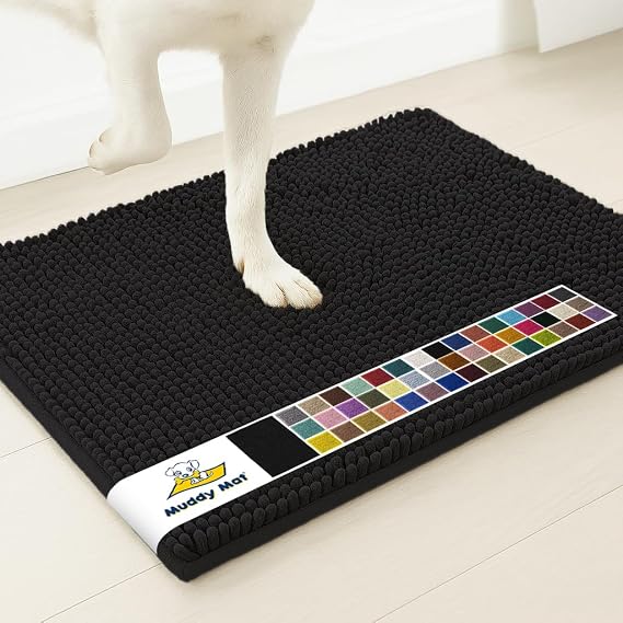 Muddy Mat | Super Water Absorbent Door Mat Indoor, Microfiber Quick Dry Chenille Entryway Rug, Slip Resistant Front Door Mat, Indoor Mats for Entryway, Machine Washable Pet Rug, Black 30"x19"