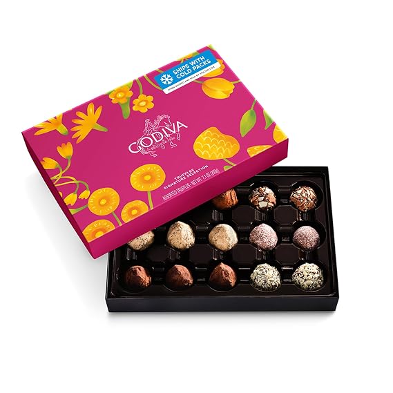 Godiva Signature Belgian Chocolate Truffles Gift Box, Floral Lid, 15 Pc