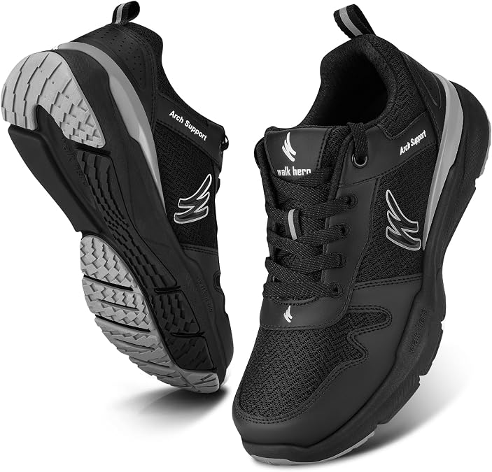 Womens Walking Shoes for Plantar Fasciitis, Arch Support Women Sneakers, Non Slip Orthopedic Shoes with Shock Absorption(Black, 9)