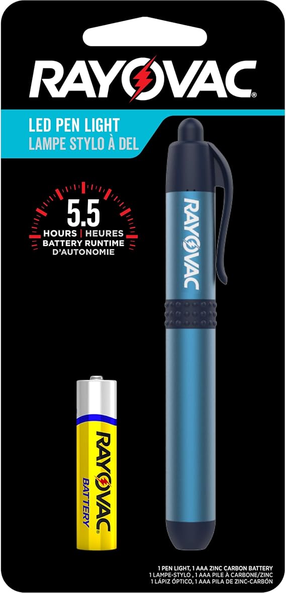 Rayovac LED Pen Light Flashlight, Flashlight with Clip for Pockets, Purses and Desks, Flash Light with AAA Battery Included, Pack of 1