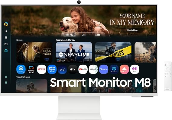 Samsung M80F 32 Inch 4K Smart AI Monitor VA Panel 3840 x 2160 60Hz 4ms (G/G) Camera Speaker Gaming Hub 4K Upscaling Voice Control Smart TV Apps & AI Features HDR10+ USB-C LS32FM801UUXEN