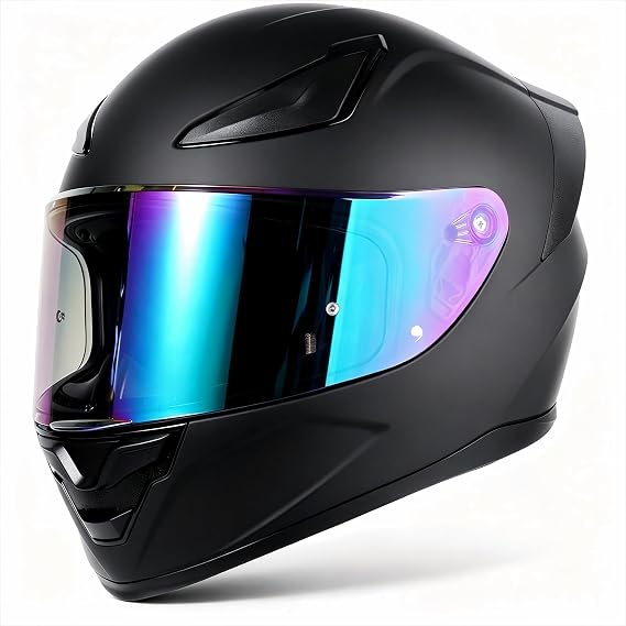 OTS Dual Visor Full Face DOT Motorcycle Helmet, Unisex, Matte Black M