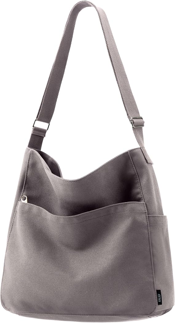 KALIDI Canvas Tote Bag Zipper Large Crossbody Shoulder Bag Messenger Bag | Hobo Purse Cross Body Handbag for Women or Men Casual College Work Travel Daily Commuting Everyday