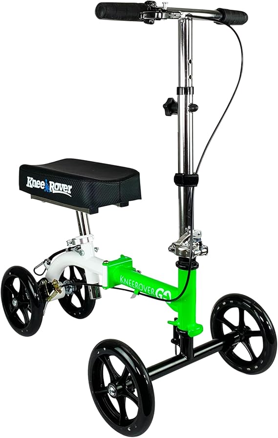 KneeRover GO Knee Scooter -The Most Compact Portable Knee Walker Crutches Alternative, Light Green and White, 1 Count