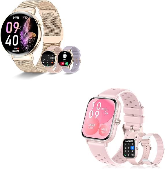 Smart Watches for Women,1.43" & 1.83" HD Watch with Calls and Messages/Heart Rate/Sleep/Female Cycle,Fitness Tracker Smartwatch for Android/iOS Compatible,Pink & Pink/3 Watch Straps
