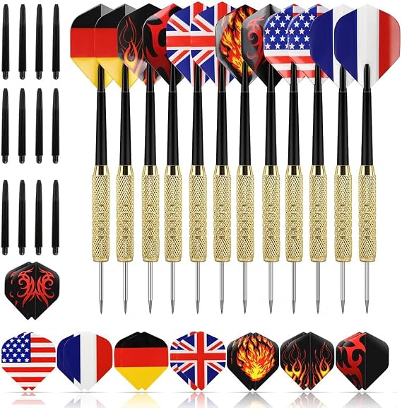 Steel Tip Darts 12pcs Professional Metal Darts, Darts Metal Tip Set, Metal Darts for Dartboard, for Beginners and Hobbyists