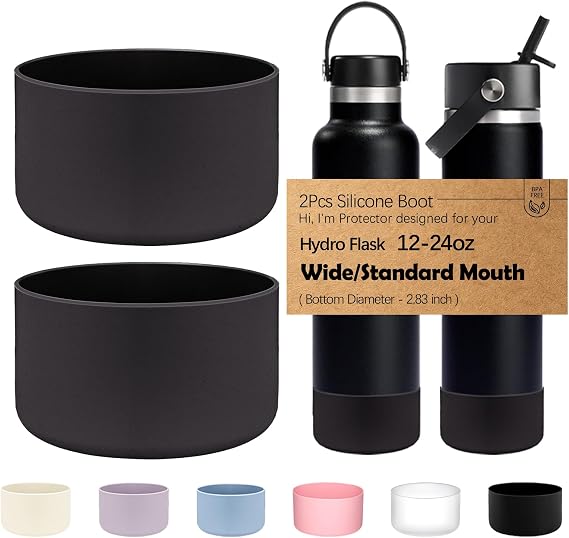 WK IEASON 2Pcs Protective Silicone Base Boot 12-24oz for Hydro Flask Wide Mouth/Standard Mouth, Anti-Slip Silicone Cover Bumper Compatible with Stanley Tumbler 40oz 30oz 20oz-2.83inch Bottom Diameter