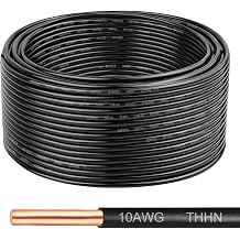 THHN Wire 10 Gauge 100 FT, 10 AWG Solid OFC Copper Electrical Building Wire with Nylon Jacket PVC Insulation, Rated 600V for Residential, Industrial, CNC, Ground (10 Gauge, Black)