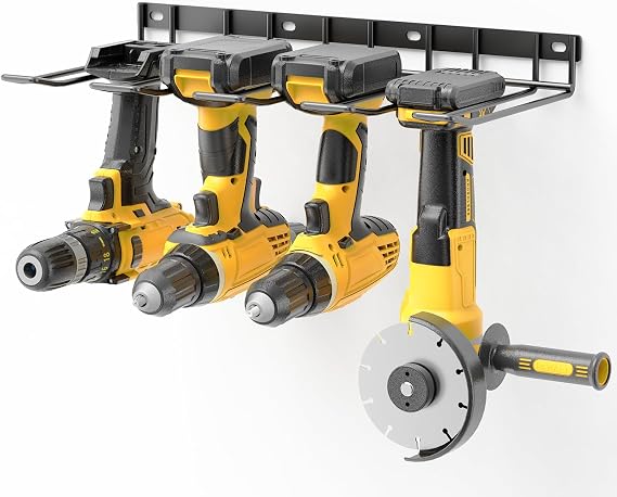 Yeabett Power Tool Storage - Wall Mounted Floating Shelf Rack for Cordless Drills - 4 Drill Holders