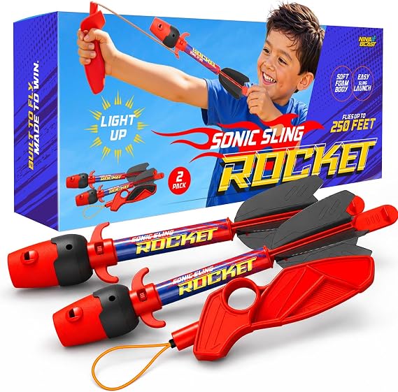 Light Up Toy Slingshot Rocket Launcher - Kids Outdoor Toys Ages 8-12 Years - 10 Year Old Boy Birthday Gift - Outside Sling Shot Boys Toys for 8 9 10