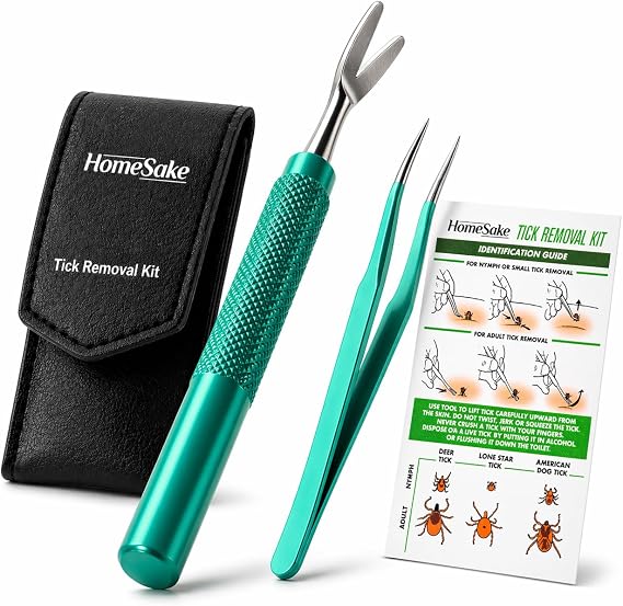 Homesake Tick Remover Tool and Tweezer Set for Humans- Pets Stainless Steel Cat and Dog Tick Removal Kit w/Storage Pouch Safe Tic Control Puller for Complete Removal of Big and Small Ticks (4 Pack)