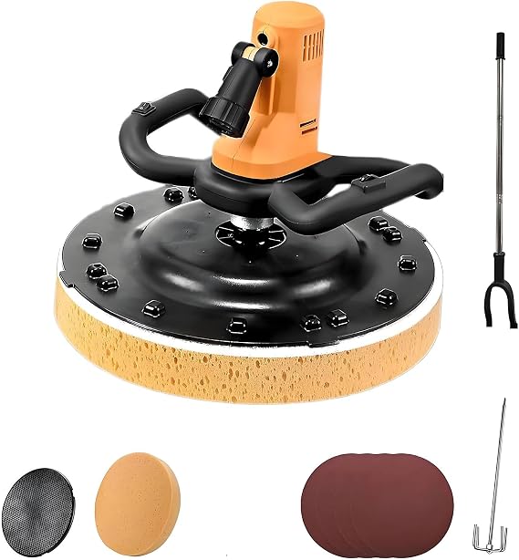 Electric Concrete Cement Mortar Trowel with Extension Rod, Concrete Mixer, Wall Smoothing Polishing Machine 6-Speed Adjustable Wall Plaster Machine for Gypsum Mortar Cement Putty Trowel(Yellow)