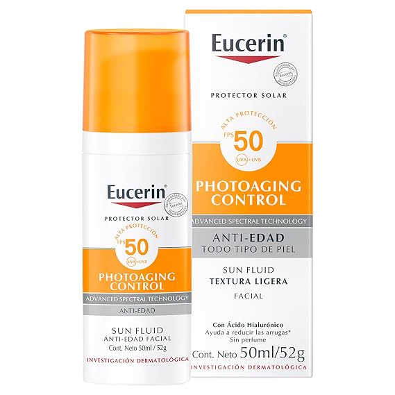 Eucerin Protector solar facial anti edad con acido hialuronico FPS 50+, Sun, 50 ml
