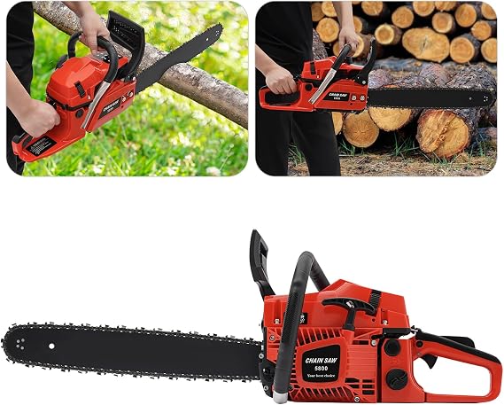 2-Stroke 58CC Handheld Gas Chainsaw 2.6KW Cordless Petrol Chainsaw,20 Inch Gasoline Chainsaw Wood Cutting Machine Gas Powered Chain Saw for Forest Harvesting,Cutting Wood,Pruning Branch