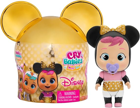 Cry Babies Magic Tears Disney Gold Edition - Collectible Mini Surprise Doll with Mickey & Minnie Ear-Shaped Capsule, 7 Surprise Accessories, and Interactive Real Tears - for Boys & Girls Ages 3+