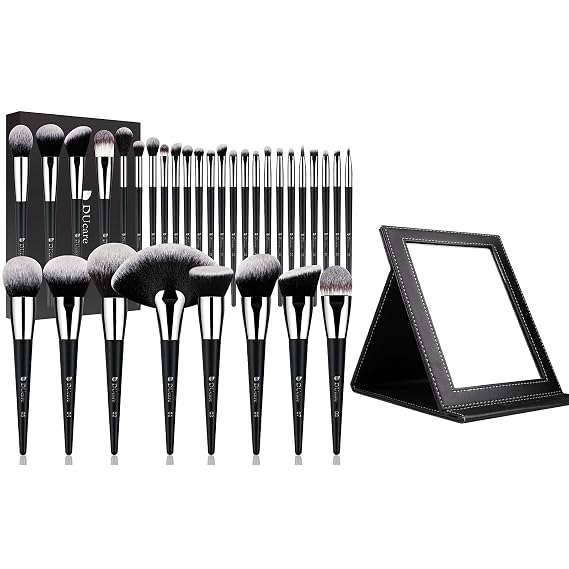 DUcare Makeup Brushes Professional 32Pcs +Folding Vanity Mirror with Stand