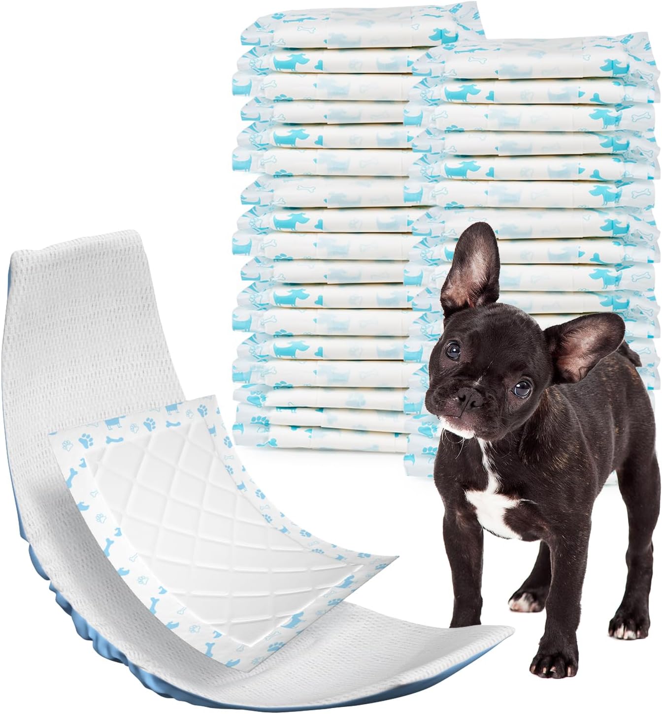 Pet Soft Dog Diaper Liners - 100 Count Disposable Dog Nappy Liners, Booster Pads for Male Female Dogs, Super Absorbent Dog Inserts Pads for Dog Nappies Blue Bone, M-100