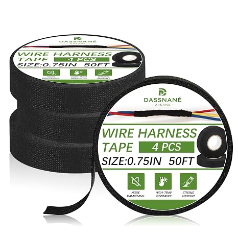 4 Rolls Wire Harness Tape,High Temp Automotive Wiring Harness Cloth Tape,for Engine Harness Wrap Protection, Noise Dampening, and Cable Protection 3/4 Inch x 50FT