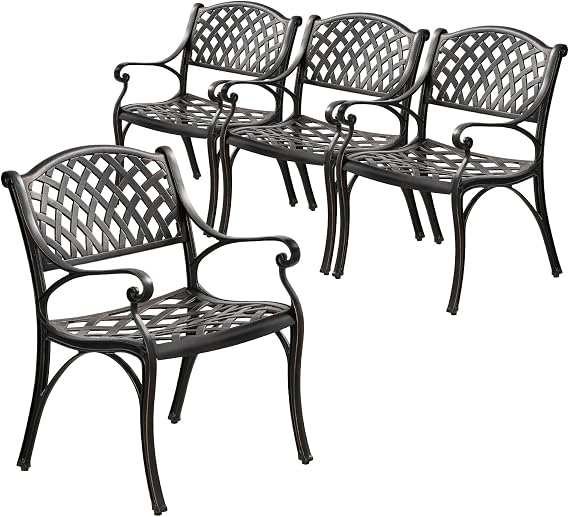 Cast Aluminum Patio Chairs Set of 4 All Weather Outdoor Bistro Patio Chair with Armrest,Patio Furniture Metal Outdoor Patio Dining Chairs for Backyard,Bronze