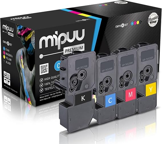 4 Premium Toner Cartridges Compatible with Kyocera TK-5230 Black Cyan Magenta Yellow for ECOSYS M5521cdw M5521cdn P5021cdw P5021cdn P5021