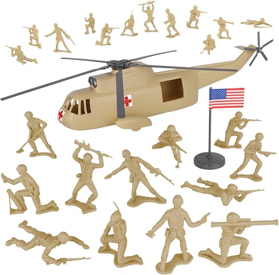 TimMee Plastic Army Men Helicopter Playset - Tan 26pc Made in USA