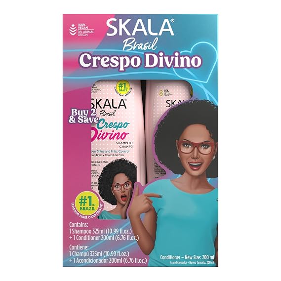 SKALA Kit Shampoo & Conditioner Crespo Divino Hydrating Shine and Frizz Control for Curly Kinky and Transitioning Hair, 10.9 fl oz Each