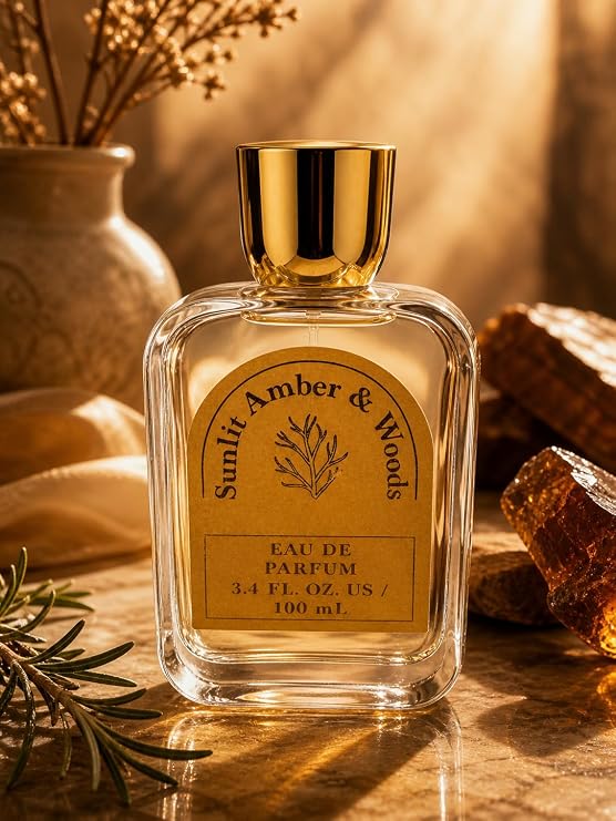 Sunlit Amber & Woods Eau de Parfum for Women 3.4 fl oz (100 ml) Warm Amber Woody Perfume, Long-Lasting Sensual Feminine Fragrance for Day & Night