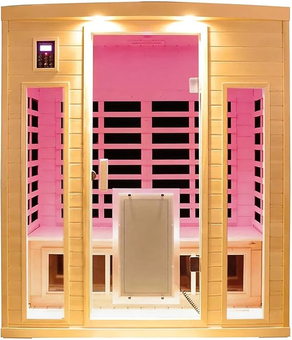 3 Person Infrared Sauna 0-5mG Ultra Low EMF Far Infrared Sauna for Home 2130W/20A Canadian Hemlock Indoor Sauna with Front Door Heating Panel, Chromotherapy Lights