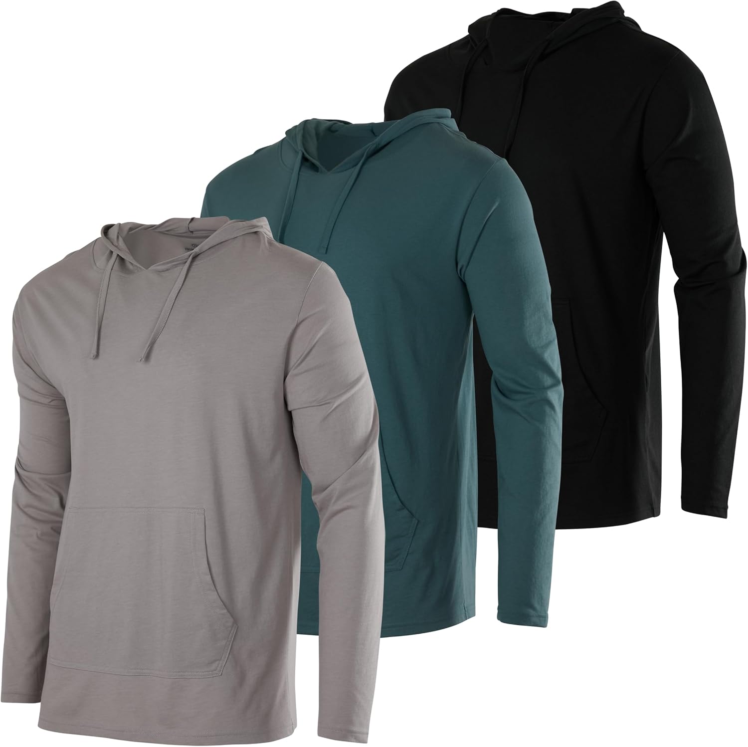 Real Essentials 3 Pack: Mens Cotton Lightweight Casual Pullover Drawstring Hoodie With Pocket Available In Big & Tall