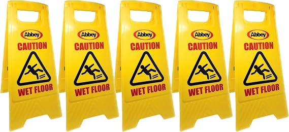 Abbey Pack of 5 Warning Caution Wet Floor Sign Yellow 640mm Height – Cleaning in Progress Floor Sign Printed on the Other Side – Mini Wet Floor Sign Ideal for Commercial Business use