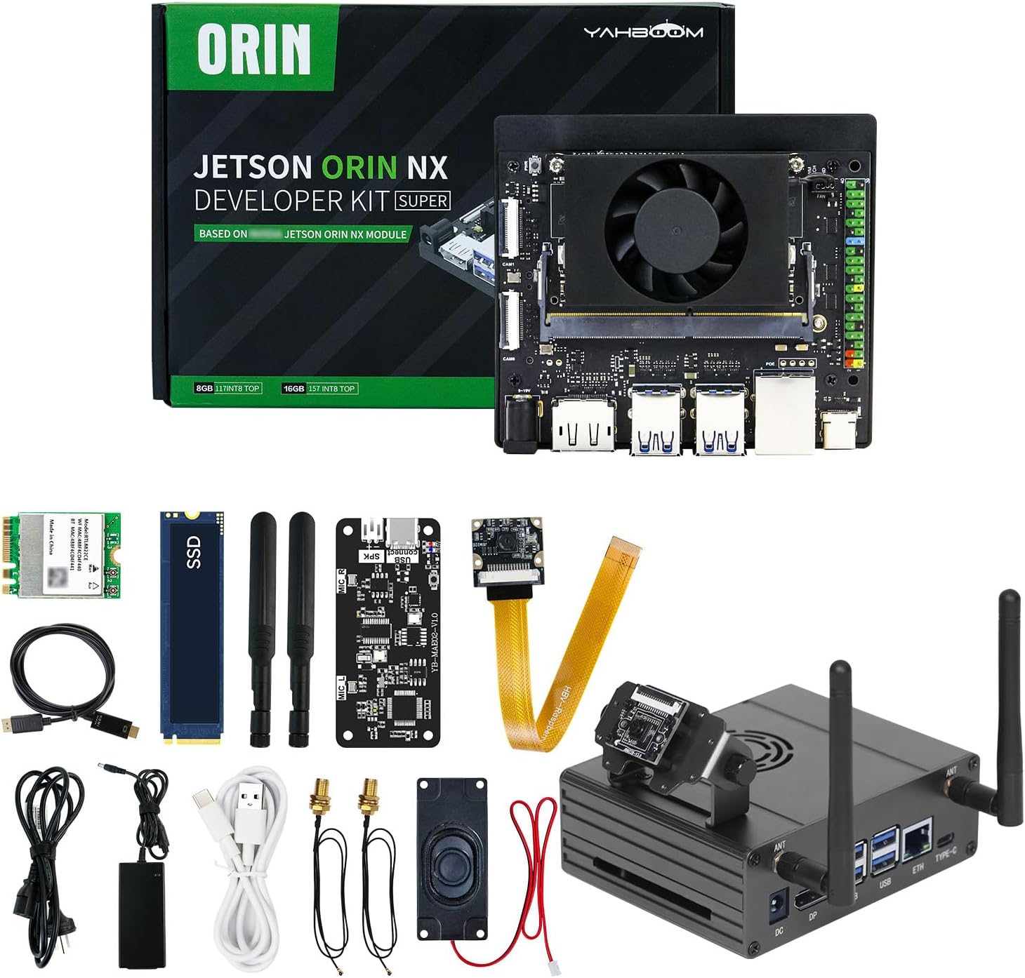 Yahboom Jetson Orin NX Super 157TOPS AI Development Kit for Mechanical Engineers, EmbeddedEdge Systems, AI Audio Module, IMX219 CSI Camera, Built-in 256GB SSD, Acrylic Enclosure Included