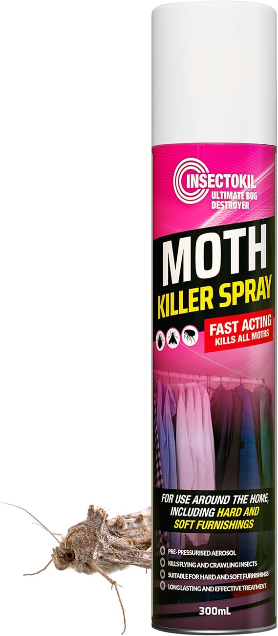 Moth Killer Spray - Professional Strength Moth Repellent for Wardrobes, Carpets & Clothes | Highly Effective Against Moths, Eggs & Larvae - Fast Acting Moth Killer Protects Against Infestations