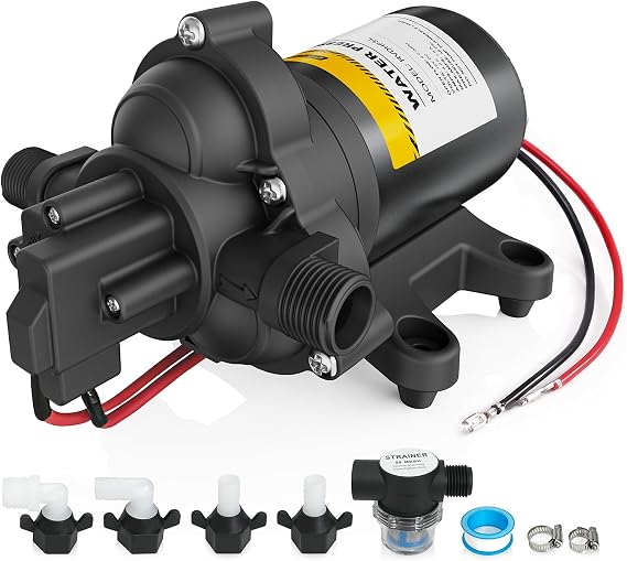 12V RV Water Pump, 4.0 GPM 45 PSI Diaphragm Pump, 12Volt Quiet Fresh Water Pump with Pressure Switch, Self Priming Pressure Pumps for RV Camper Boat Marine Food Truck