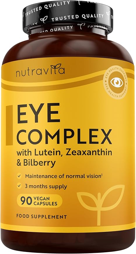 Nutravita Natürliche Augen Komplex- 90 Vegane Lutein Kapseln Hochdosiert - Lutein Zeaxanthin Kapseln Heidelbeerextrakt Vitamin A Vitamin B12 & Zink - Augenvitamine Ohne Unerwünschte Zusatzstoffe