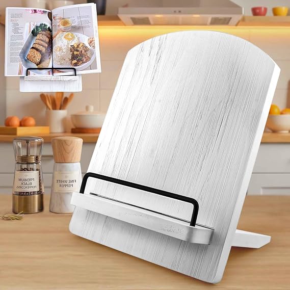 Wood Cookbook Stand Cookbook Holder: Kitchen Adjustable Cookbook Holder | Recipe Stand for Counter White