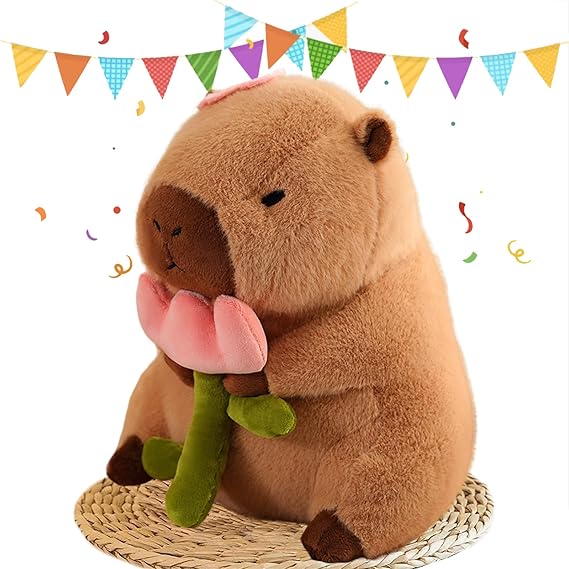 Capybara Plush Toy With Flower Design, Charming Capybara Soft Toy 23cm, Cute Toys Soft Unique Animal For Festival Special Occasions Home Decor Birthday Gift Giving, Age 15+