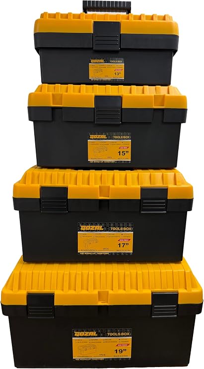 Tool Box Set of 4, Large Plastic Toolbox with Tray, Home & Craft Storage | 4-piece 13/15/17/19 in PP plastic tool box set with trays for family crafts, home DIY, tools and storage.