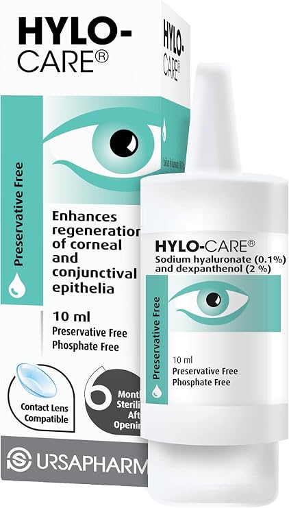 HYLO Care – Preservative Free Lubricating Eyedrops - with Sodium Hyaluronate and Dexpanthenol to Aid Healing of Eye Surface After Surgery or Injury - 300 Measured Doses