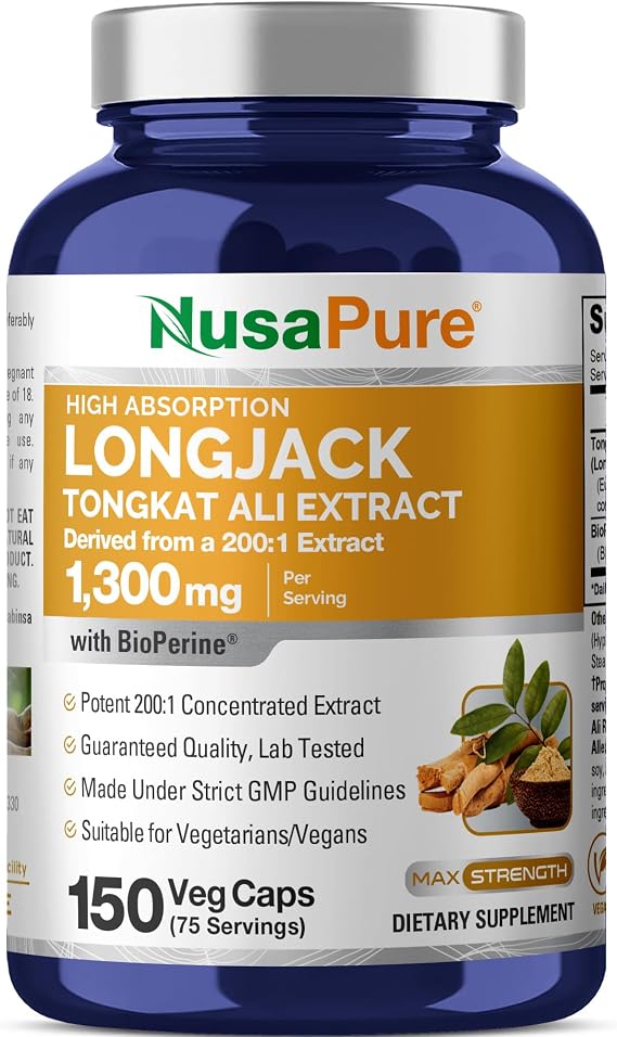 NusaPure Longjack Tongkat Ali Capsules,150 Veg Capsules (Non-GMO, Vegan)