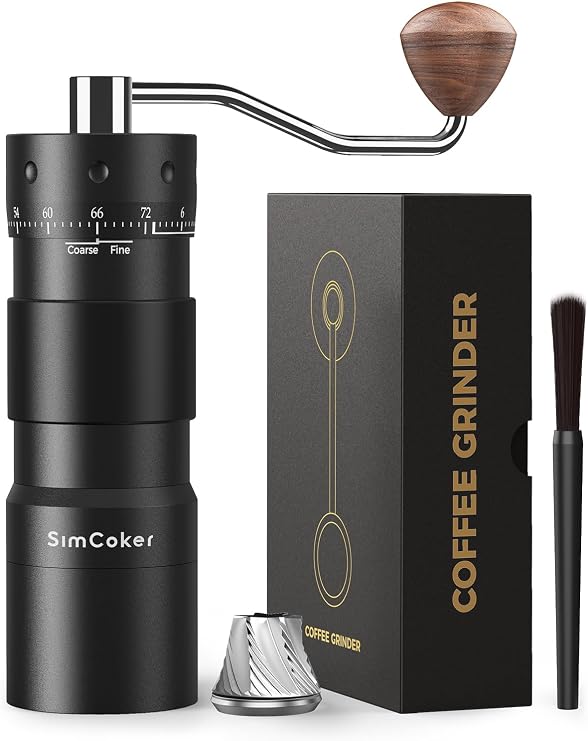 Manual Coffee Grinder with 16m External Adjustment, Precision Espresso & Pour Over Grinder, CNC Stainless Steel Conical Burr, Drill-Compatible Aluminum Body, Portable Coffee Grinder, Black