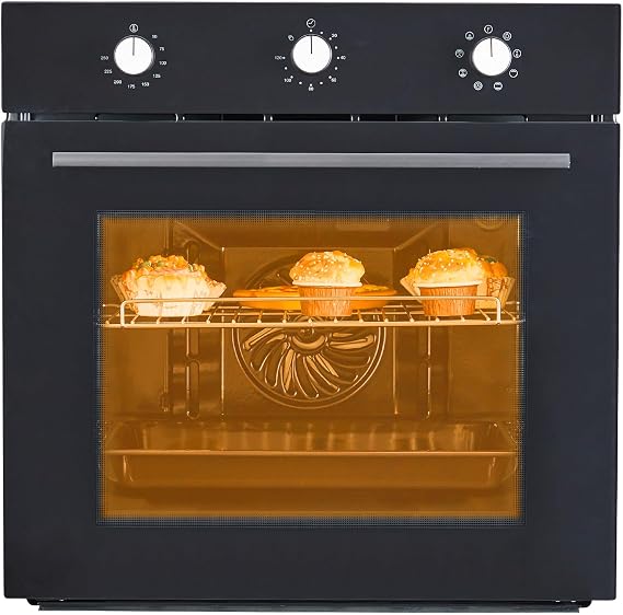 24 inch Electric Single Wall Oven, Built-in Electric Oven, 2.5 Cu.ft Stainless Steel, 8 Cooking Modes, 3000W Power, Stainless Steel Finish for baking bread, pizza, cake, roast chicken