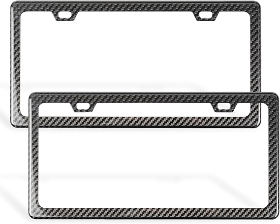 Real Carbon Fiber License Plate Frames (2 Pack) License Plate Frame, Slim Black Carbon Fiber Frames for Cars, Trucks, SUV