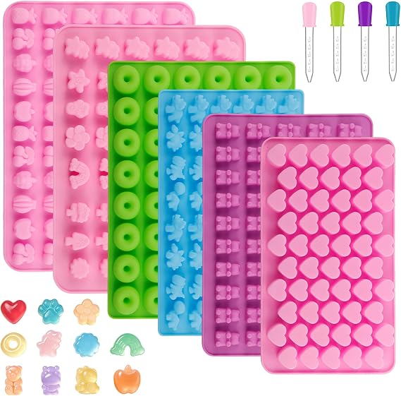 6 Pack Gummy Silicone Moulds Set with 4 Dropper, Candy Bear Mould