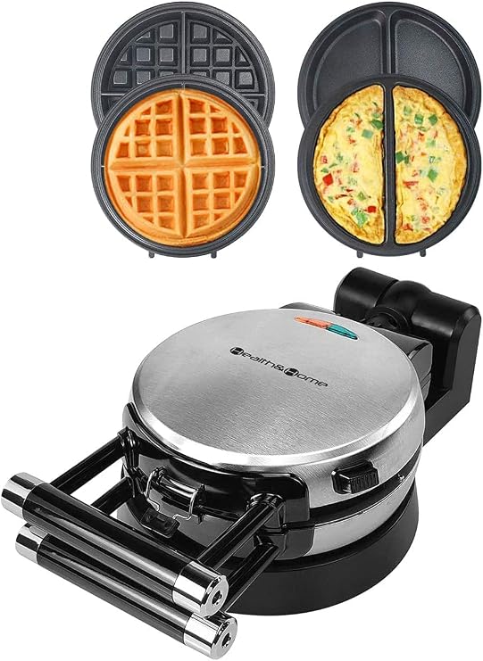 Health and Home 360 Rotating Belgian Multifunction Nonstick Baking Waffle Maker with 2 sets of Interchangeable Belgian Waffle and Omelet Baking plates