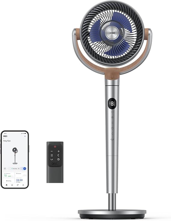 DREO Standing Fan, 120+120 Smart Oscillating Floor Fans with Wi-Fi/Voice Control, 90 ft Fan For Bedroom, DC Motor Quiet Fans, Adjustable Height, 8 Speeds, 6 Modes, 12H Timer, Office, Room