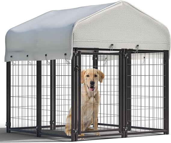 8 Panels Large Dog Kennel Outside Outdoor Dog Kennel Large with Roof Heavy Duty Outdoor Indoor Dog Playpen Enclosure Pet Pen House Fence Yard Kennel for Small Medium
