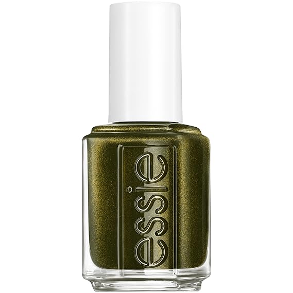 essie Vegan nail polish, limited edition fall 2021 collection, warm onyx green, shimmer