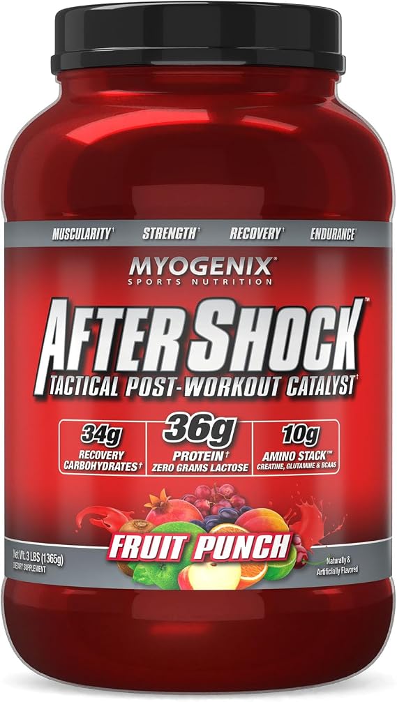 Myogenix Aftershock Post Workout Muscle Growth Whey Protein Powder Speeds Up Muscle Growth and Recovery Supports Joint Health and Replenishes Glycogen Fruit Punch, 3 lbs