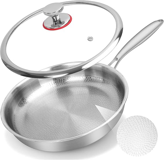 Titanium Hammered Pan Pro with Lid, 11.02" Titanium Frying Pan, Non Stick | Scratch-Resistant | Even Heating, Dishwasher & Oven Safe, for All Cooktops