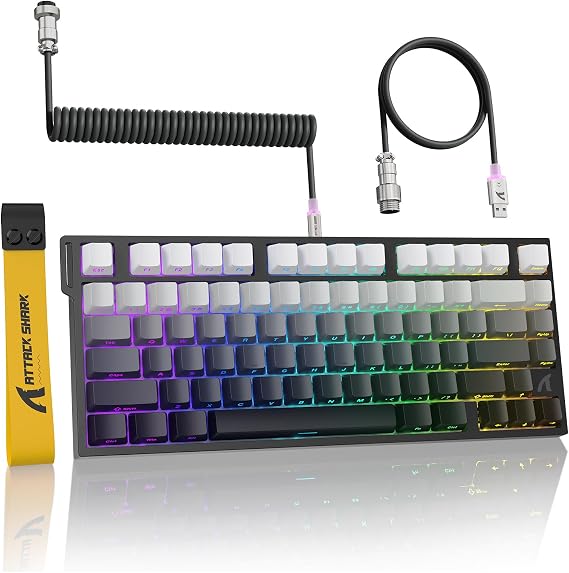 ATTACK SHARK R82HE 75% Rapid Trigger Mechanical Gaming Keyboard Wired,Hall Effect Magnetic Switch,Adjustable Actuation Esports,8KHz Polling Rate,0.08ms Latency with C01 Ultra RGB Cable (Moonlight)